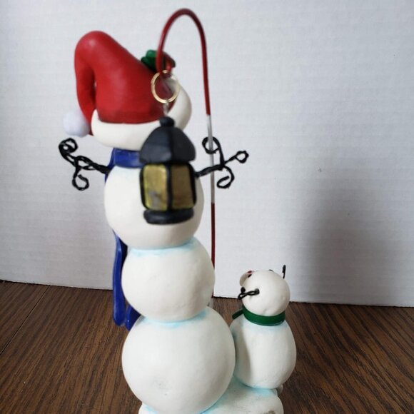 8 Inch Ceramic Snowman with Baby Snowman and Light - Picture 3 of 4